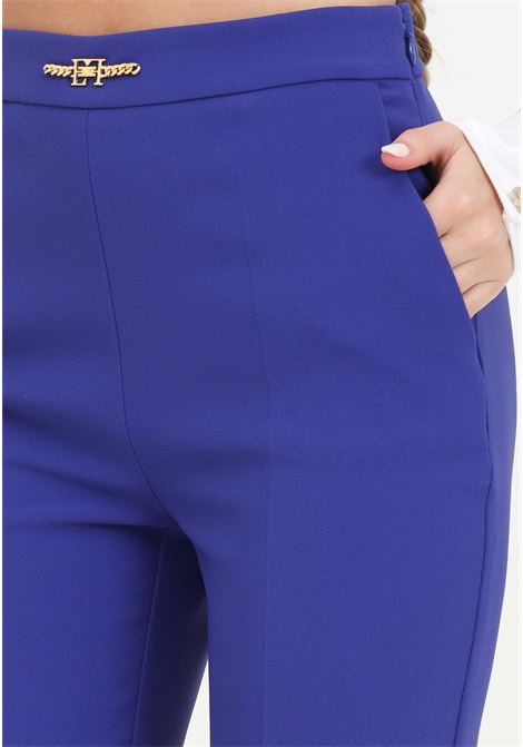 Indigo blue women's trousers with metal detail and logo ELISABETTA FRANCHI | PA02741E2828